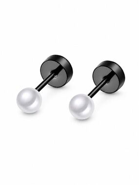 Pearl Flat Back Stud Earrings 20G Stainless Steel